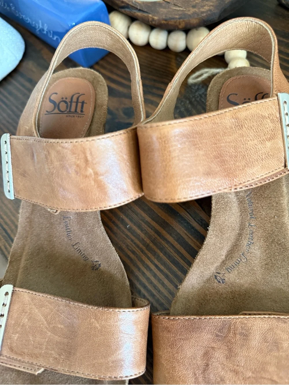 Söfft Leather Slingback Wedge Sandals Women’s 7.5M Tan Brown Comfort Heels